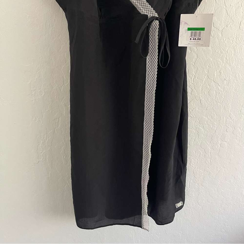 Y2K Calvin Klein Deadstock Black Sheer Slip Dress Mini Women's Size Large NWT - Picture 5 of 11